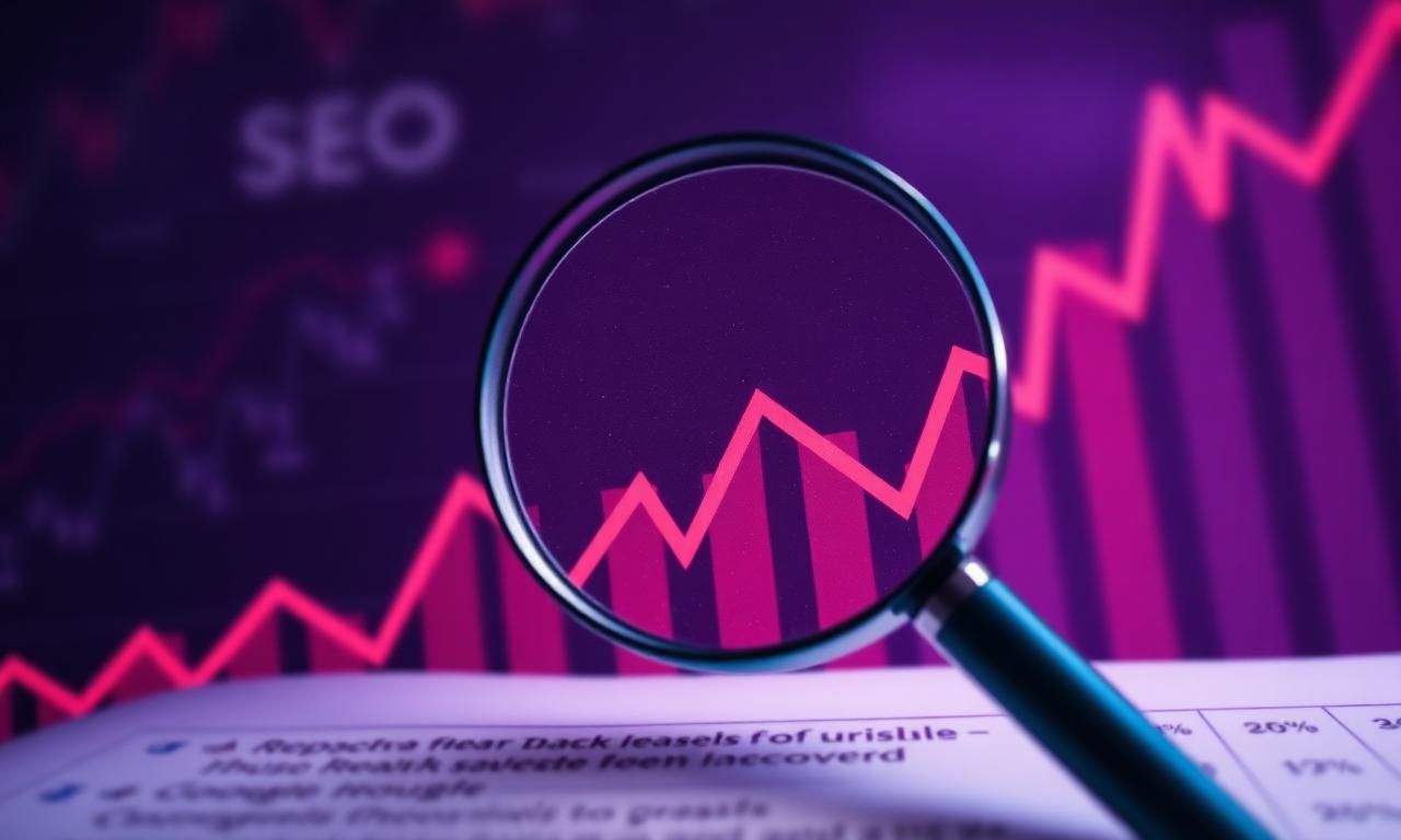 SEO ranking chart with magnifying glass over Google results